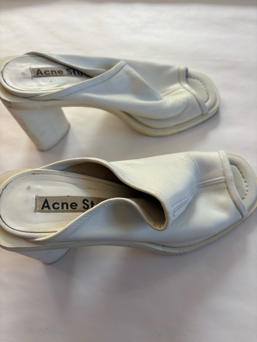 Acne White Leather Peep-Toe Mules - Picture 4 of 4